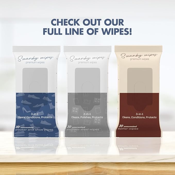 Swanky Leather Wipes - Leather Cleaner and Conditioner for Purses, Shoes, Furniture Polish & Car Seats, Prevents Fading & Cracking, Restores Softness & Shine - Soft Wipes, 60 Count