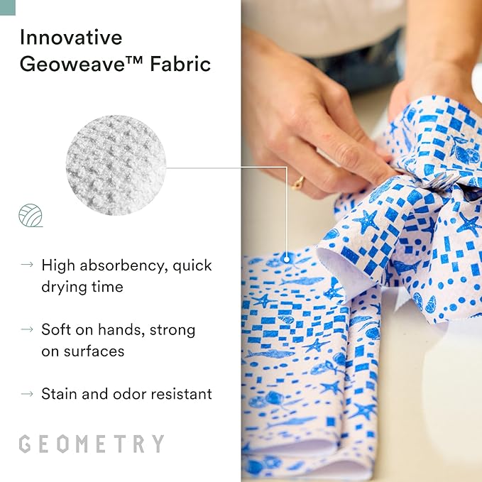 GEOMETRY Kitchen Dish Cloths - Spring & Summer Collection - Premium Dishcloths with Geoweave - Absorbent & Fast Drying Kitchen Towels - Daisy Sky, 10" x 10" - 3-Pack