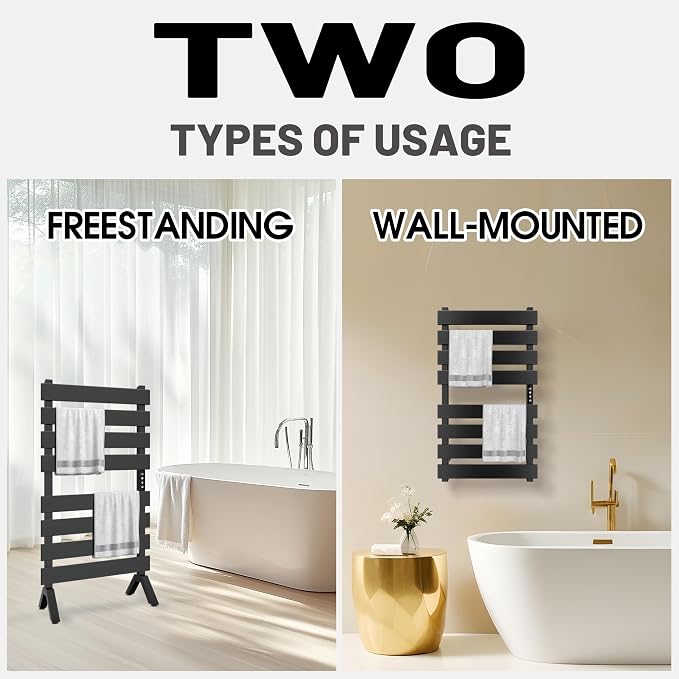 Poloma Freestanding Heated Towel Racks for Bathroom, Towel Warmer Rack, Towel Dryer, Matt Black. CSA Certified.