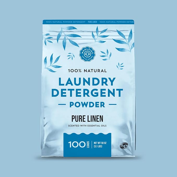 Woolzies Natural Laundry Powder Detergent Soap Scented with Pure Essential Oils Extra Strength Biodegradable Formula, Safe for Sensitive Skin 100 Loads. (Pure Linen)