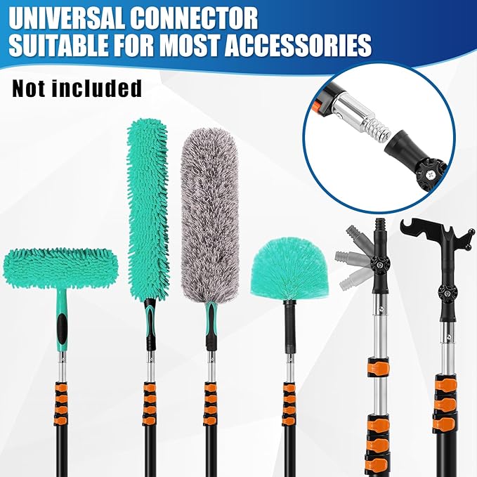 Lasnten 4.5-18 FT Telescopic Extension Pole with Utility Hook Multi-Purpose Aluminum Pole for Dusting and New Year Window Cleaning Xmas Lights Installation(Black Hook)