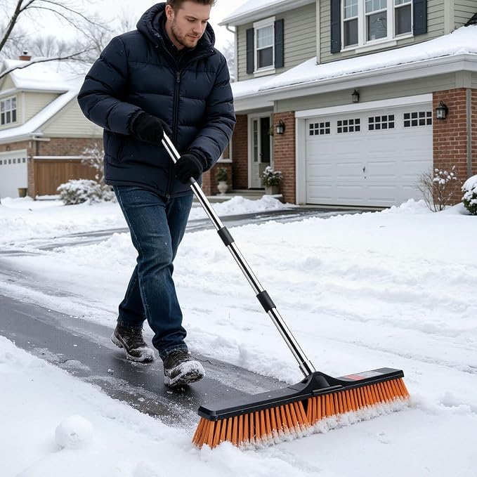 MASTERTOP 24" Heavy Duty Push Broom with Ultra-Sturdy Adjustable Handle, 6-Layer Stiff Bristles Garden Yard Broom, Outdoor Sweeping Brush for Garage, Patio, Driveway, Warehouse, Deck, Tile & Concrete
