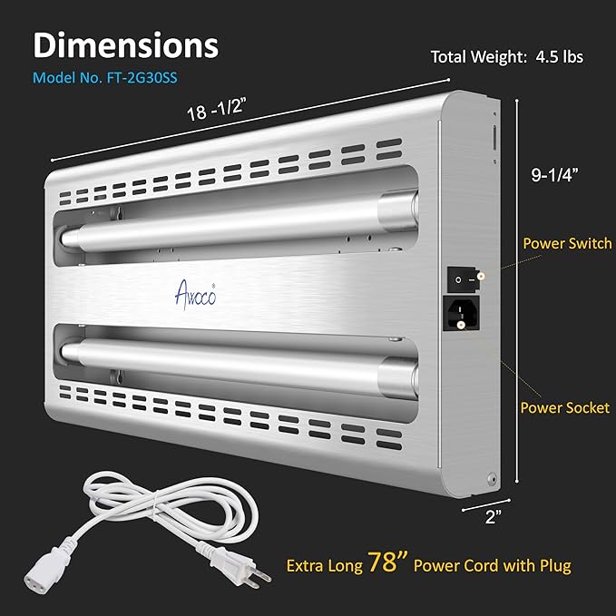 Awoco 11W LED Stainless Steel 100V-240V UV Light Fly Traps Indoor, Sticky Electric Fly Trap for Capturing Flies, Mosquitoes, Moths and Flying Insert, Silent Bug Light for Home, Restaurant, Garage