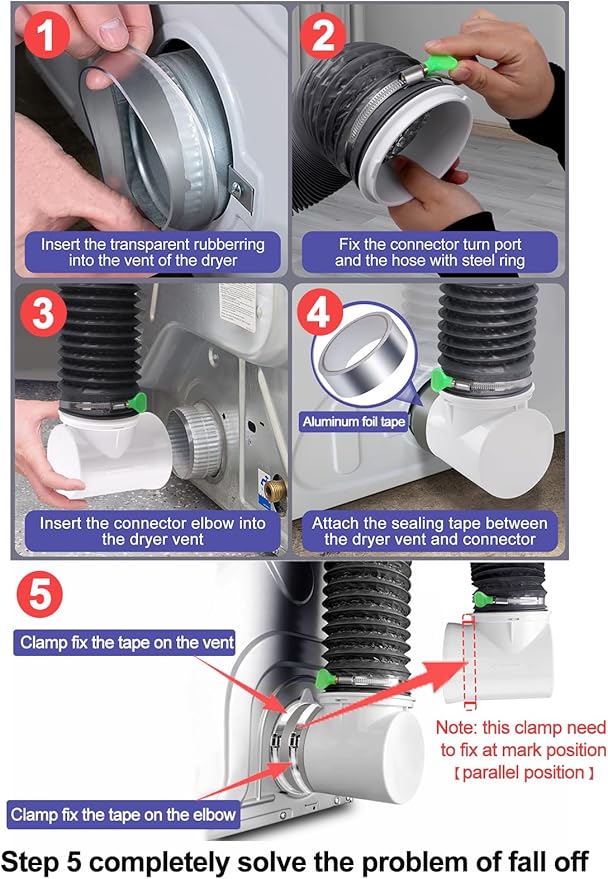 Dryer Vent Hose For Tight Space,Indoor Dryer Vent, Dryer Hose Vent Kit,90 Degree Dryer Vent Elbow,Dryer Vent Connector Kit,Dryer Vent Duct, Dryer Vent Adapter, Dryer Vent Vacuum Hose Attachment