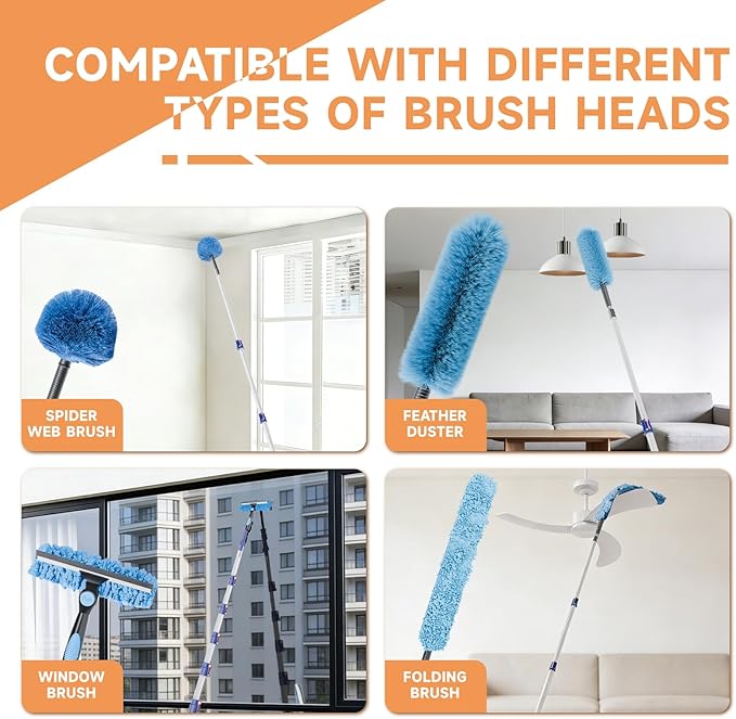26 Feet High Reach Cobweb Duster with 6-21Ft Extension Pole, Webster Cobweb Duster with Telescopic Aluminum Pole, Spider Web Brush for Outdoor & Indoor Cleaning