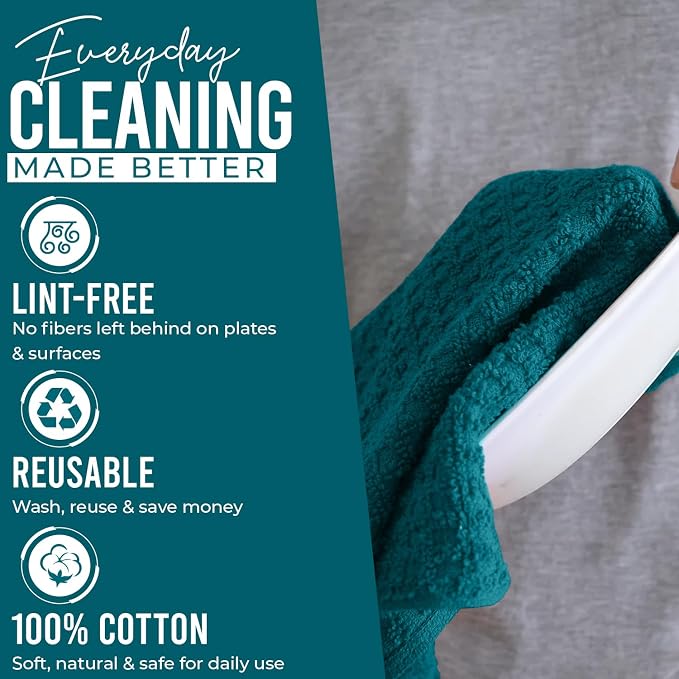 DAN RIVER Premium Teal Kitchen Towels - [Pack of 6] 100% Cotton (16x 26 Inches) -Super Soft, Highly Absorbent Hand Towels, Quick Dry, Dish Towels, Tea and Bar Towels Set