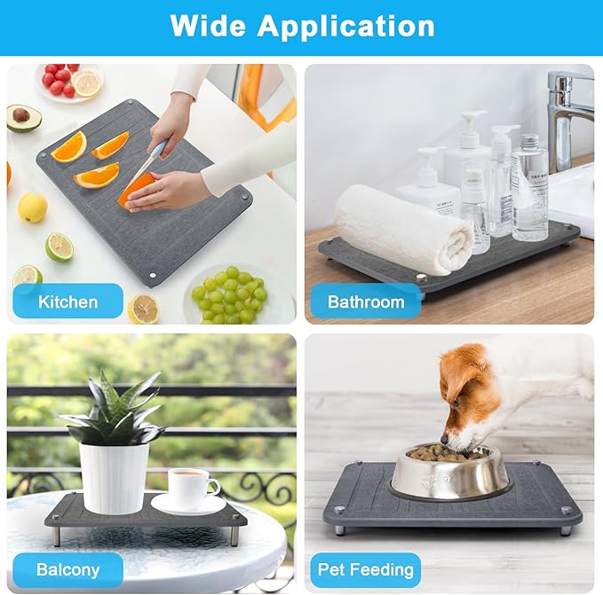 3Pcs Nesting Stone Drying Mat for Kitchen Counter, Quick Drying Stone Dish Drying Mat with Non-Slip Feet, Super Absorbent Heat Resistant Diatomaceous Earth Dish Drying Mat for Dishes, Bottle-Geometry