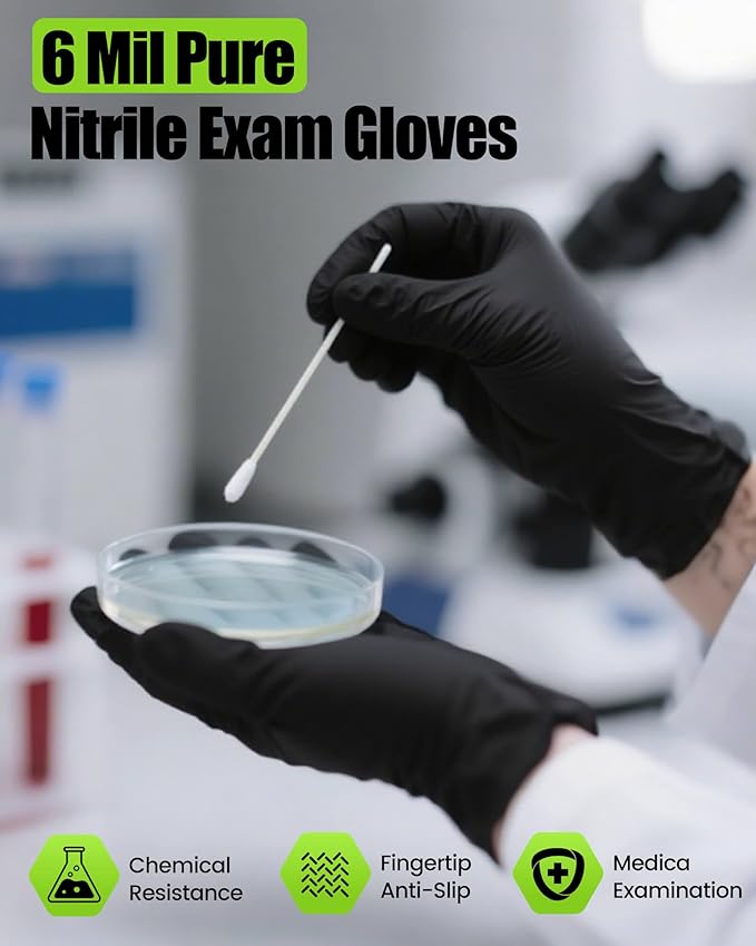 TREEGO Black Nitrile Gloves 6 Mil, Durable Disposable Latex-Free Gloves — Textured Grip Mechanic Gloves for Garage, Repair & Cleaning, XL, 50 Count