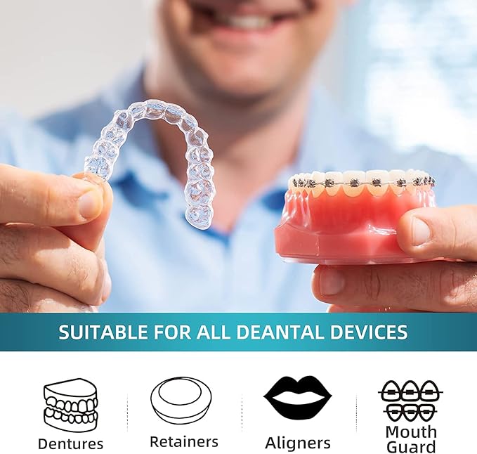 Y-Kelin Retainer and Denture Cleaner 120 Tablets for 4 Months Removes Stains Plaque Odors for Dentures Retainers Mouth Guard and Removable Dental Appliances (120 PCS, Mint Flavor)