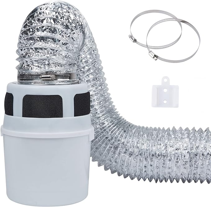 3 IN 1 Indoor Dryer Vent Kit Filter Bucket for Electric Dryer with 4-Inch by 5-Feet Proflex Duct (Silver)