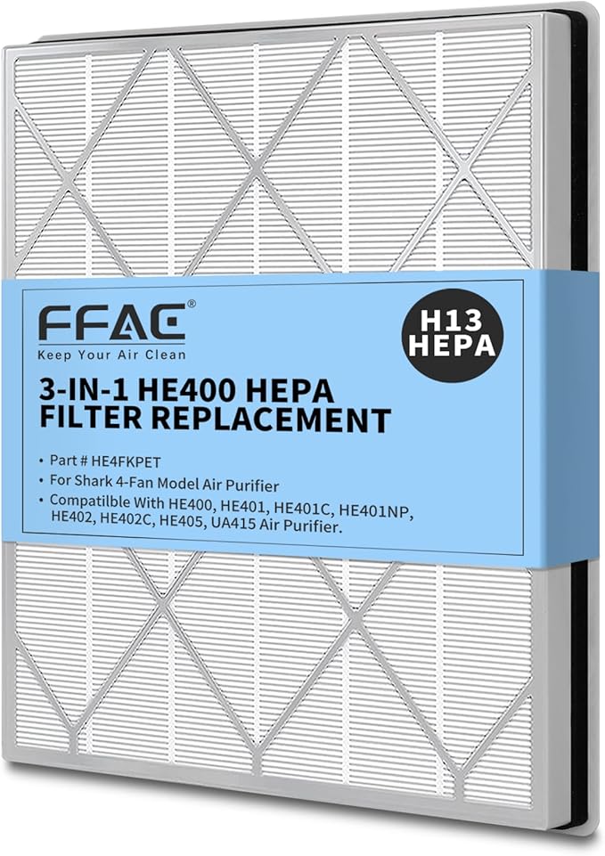 HE401 Filter Replacement Compatible with Shark Air Purifier 4-Fan Models (HE401 HE400 HE402 HE405), H13 True HEPA Filter with Activated Carbon Pre-filter, 1 Pack