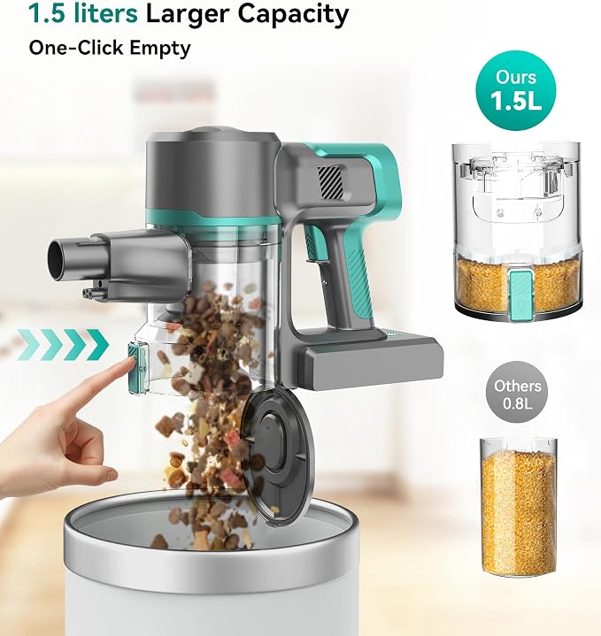S10K Cordless Vacuum Cleaner, 55Kpa 60mins Lightweight Stick Vacuum with Powerful Suction for Home, Rechargeable, Self-Standing, Handheld Vacuum Cleaners for Hardwood Floors, Carpets, Green