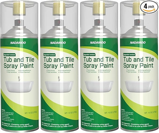 NADAMOO 2-Parts Tub and Tile Spray Paint, Enamel Aerosol Refinishing Paint for Bathroom Porcelain Bathtub Sink, 4 Cans, Semi-Gloss White