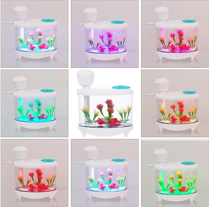 Healifty USB Humidifier Creative Fish Tank Plant Essential Oil Diffuser Household Mini Air Humidifier Night Light for Gifts Home Office Decor