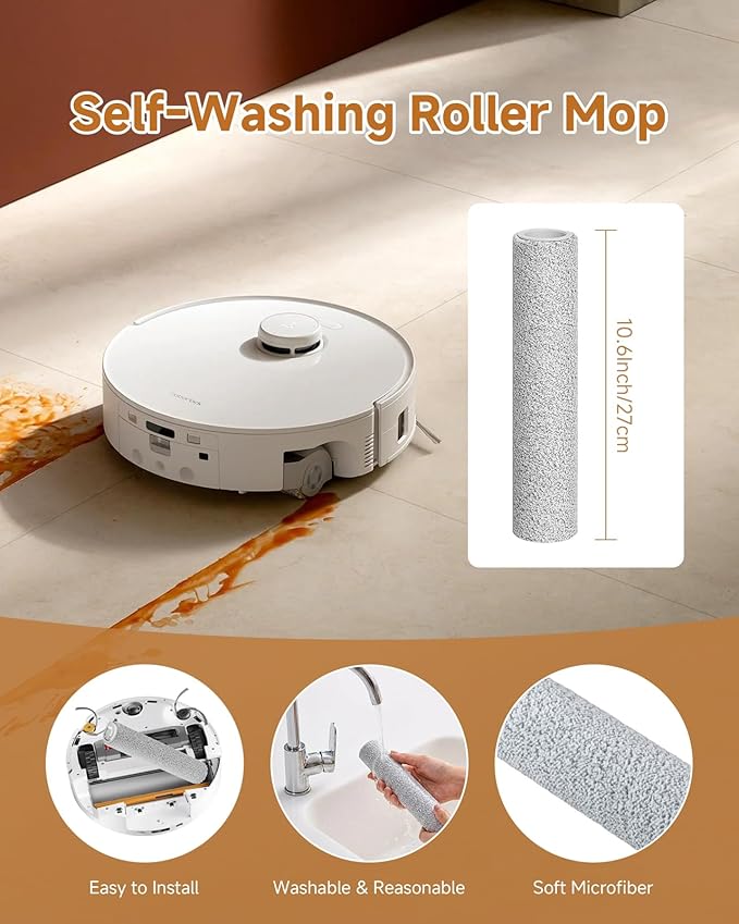 Qrevo Curv 2 Flow Replacement Kit for Roborock Qrevo Curv 2 Flow Robot Vacuum Cleaner, 24PCS Accessories Parts: 2 Mop Rollers 4 Main Brushes 6 Side Brushes 6 Activated Carbon Dust Bags 4 HEPA Filters