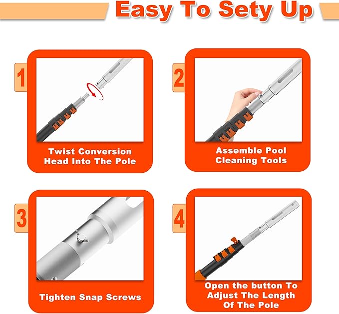 AgiiMan 4-16 FT Telescopic Pool Pole, Swimming Pool Pole with 4 Baffle Locks Durable Aluminium and Vacuum Ports Telescopic Extendable Poles Use with Cleaning Nets, Skimmers, Brushes and More