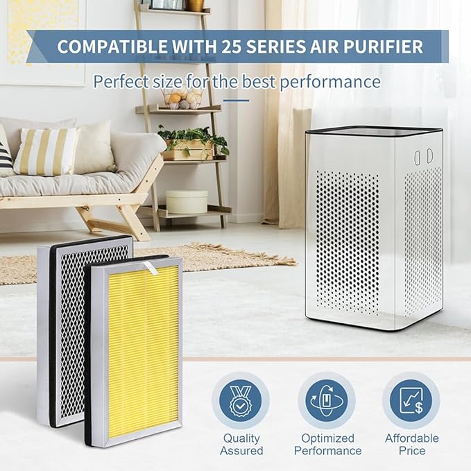 Pet Care MA Series 25 Replacement Filter compatible with MA Series 25 Air Pur-ifier, 3-in-1 Composite Filter with Upgrade Activated Carbon, H13 True HEPA and Pre-filter, Pack of 8