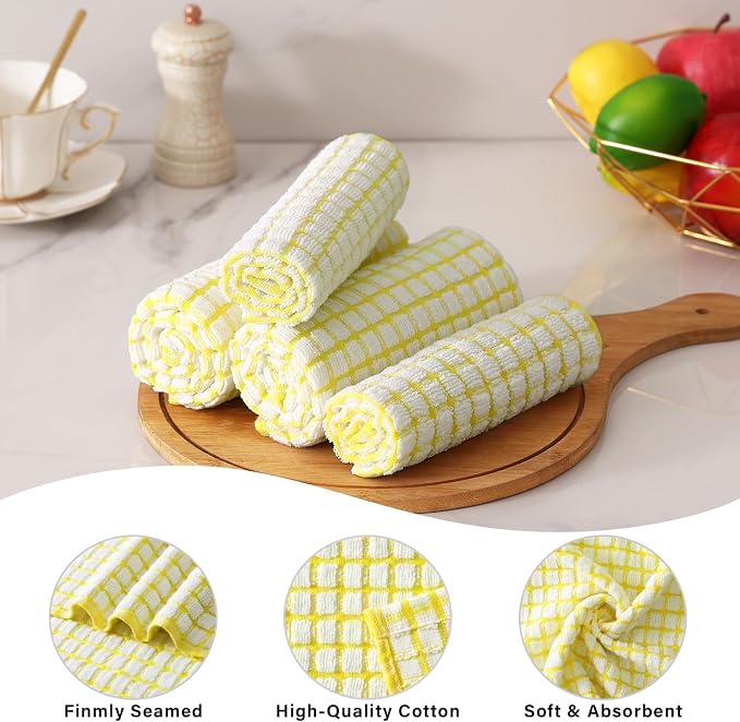 Kitinjoy Cotton 8 Pack Terry Kitchen Towels, 16 x 25 Inches Super Soft and Absorbent Dish Towels, Quick Drying Hand Towels for Kitchen Drying, Yellow
