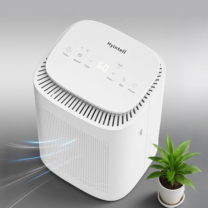 Dehumidifier and Air Purifier Combo HEPA H13 Filter and Negative Air Ion Function,54oz(1600ML) Water Tank with Drain Hose,24hrs Auto-Off Timer,Idea for Bedroom,Bathroom(W)