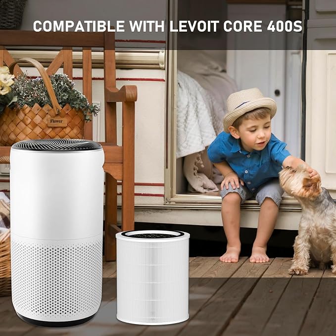 Core 400S H13 True HEPA Replacement Filter Compatible with LEVOIT Core 400S Smart WiFi Air Cleaner Purifier, Core 400S-RF-PA (LRF-C401-YUS), 3-in-1 Activated Carbon Pre-Filter 2 Pack, White