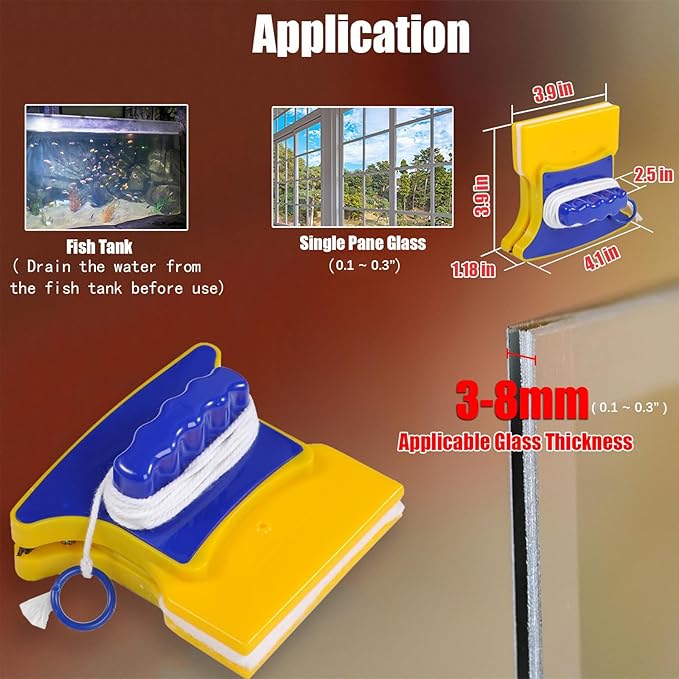 Magnetic Double-Sided Window Cleaner, Magnetic Glass Cleaner with 2 Cleaning Cotton, Outside Window Cleaner Tool for Glass Thickness 0.1-0.3"