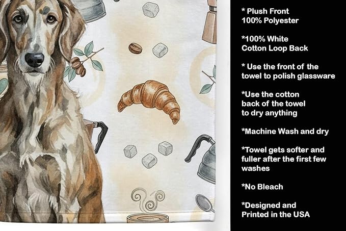 Caroline's Treasures Brindle Scottish Deerhound Coffee Bar Kitchen Towel Velour Plush Front and Cotton Loop Back Machine Washable