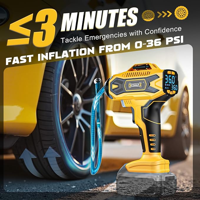 DIYtoolifz Cordless Tire Inflator Air Compressor Compatible with Dewalt 20V Battery, 160PSI Portable Air Pump with Digital Pressure Gauge, Fast Inflation for Cars, Motorcycles, Bikes (Tool Onlyl)