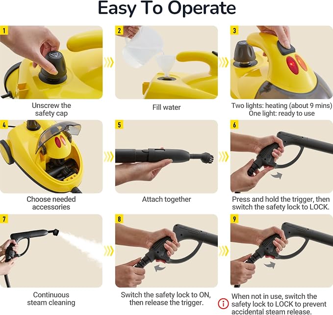 STEAMBOT® Heavy Duty Steam Cleaner with 2L Large Water Tank, 28-in-1 Multipurpose steam cleaner for home, High Temperature Deep Cleaning for Grout, Floor, Tile, Oven, Car, Window&Kitchen，no chemical