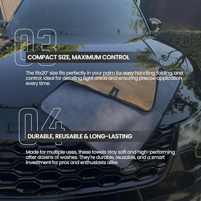 Olvera's Super Plush Microfiber Towels. Ideal for Ceramic Coating, Waxing, Polishing & Quick Detailers | Streak-Free & Gentle on Paint, Ultra-Soft Car Detailing Towel, Delicate Paint Microfiber Towel