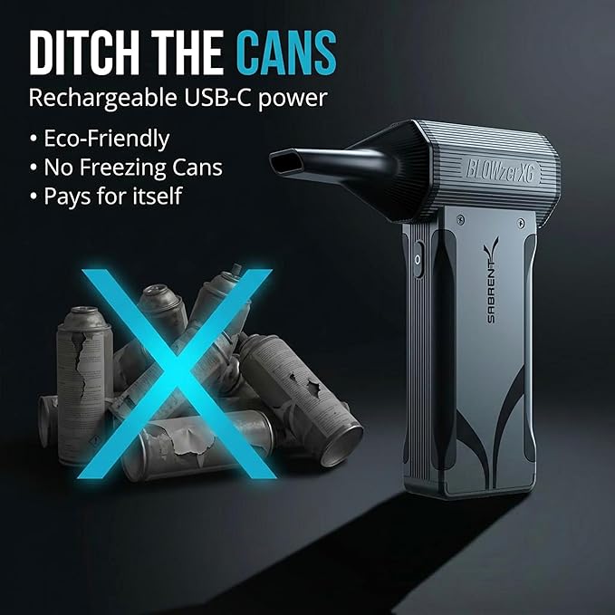 SABRENT Blowzer X6 Cordless Air Duster, 130,000 RPM Electric Compressed Air Blower up to 86 m/s for PC, Keyboard & Car, Rechargeable Canned Air Alternative, 3-Speed Brushless, 100-Min Runtime TF-BZX6