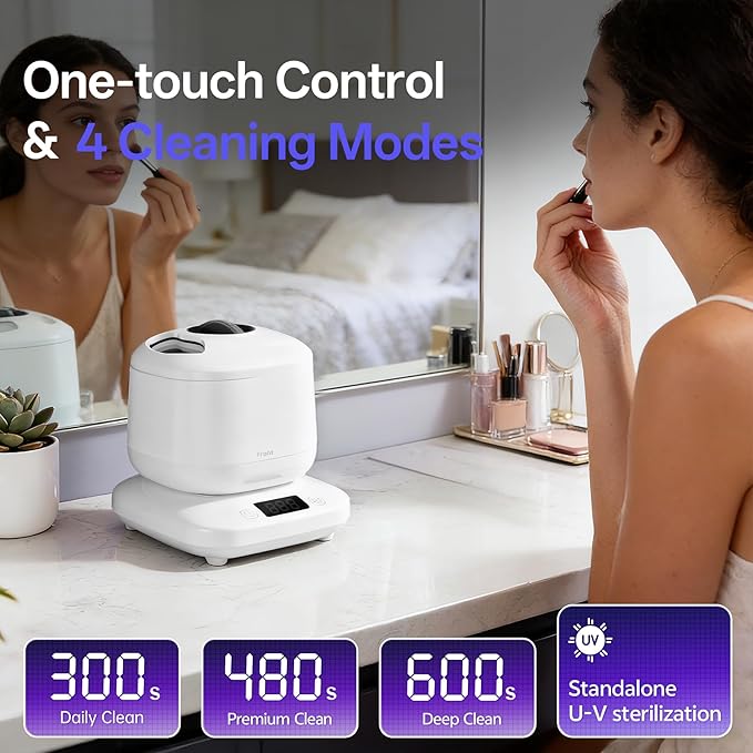 Ultrasonic Jewelry Cleaner with Detachable Tank, Makeup Brush Cleaner Machine Professional for Rings, Necklaces, 4 Modes with U-V, Portable Quiet, IPX7 Waterproof – Also Ideal for Retainers & Dentures