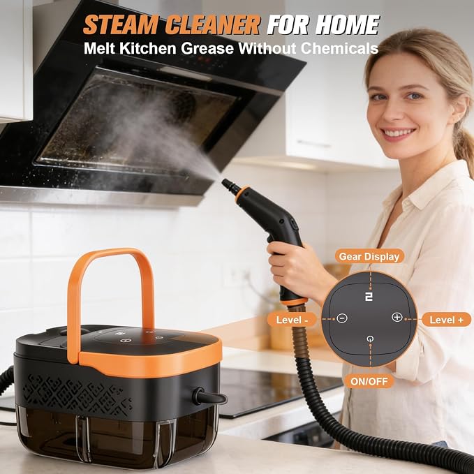 Steam Cleaner，2500W Handheld Portable Steamer for Car - 6-Level Adjustable Steamer with 15S Heat-Up, Large Water Tank & 17-Piece Accessory Kit - Deep Clean Grease, Grout, Tile, Floors