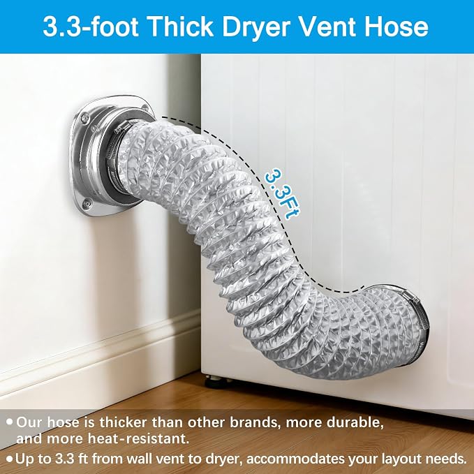 Magnetic Dryer Vent Connector Kit, Easy to Clean Quick Connector Dryer Vent Coupling with 3.3ft of 4" Hose and 2 Clamps