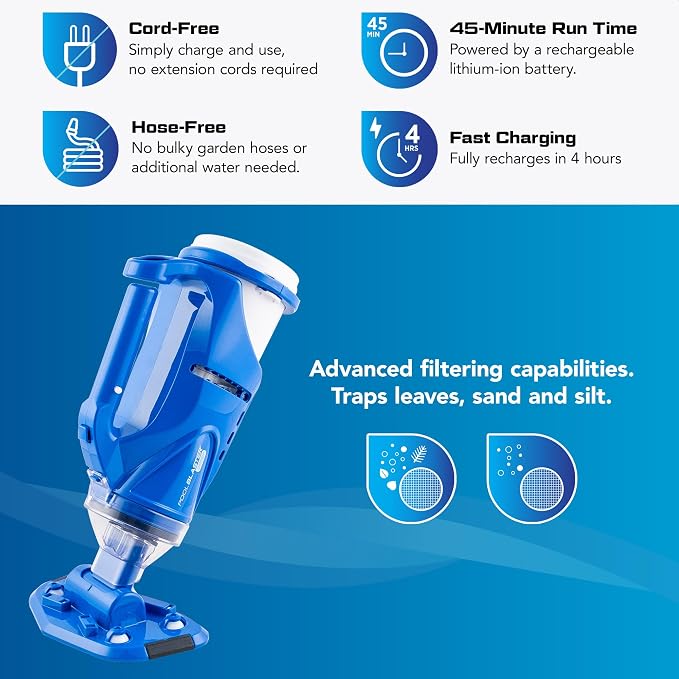POOL BLASTER Catfish (Gen 2) Cordless Spa & Hot Tub Vacuum, More Power & Capacity, 45 Min Runtime, Spot Cleaning in Small Above Ground Swimming Pools, Rechargeable Spa Vac | Spa vacuum for hot tubs & spot cleaning small above ground pools, 45 minute ru...