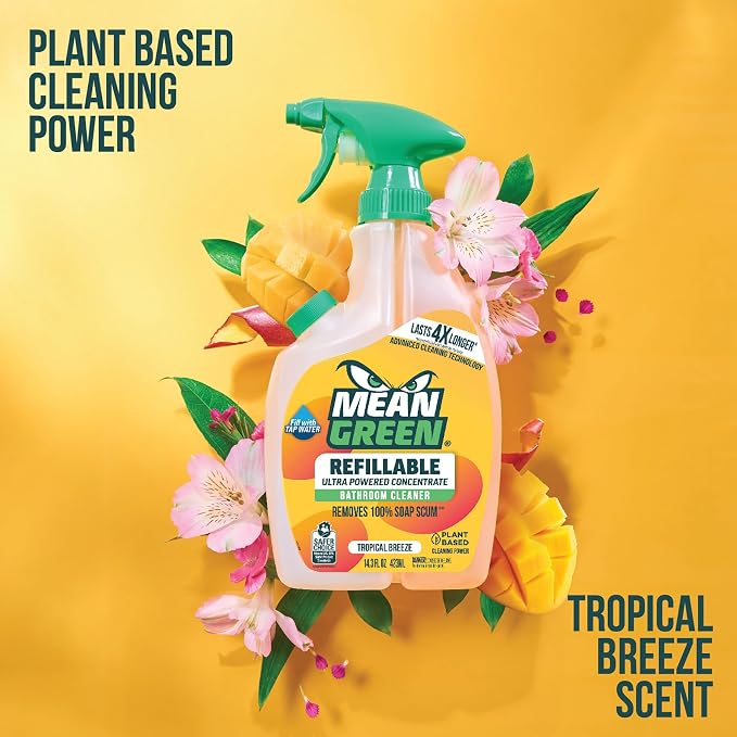 Mean Green Refillable Ultra Powered Concentrate Bathroom Cleaner, Tropical Breeze, 14.3 Ounce, 6 Pack