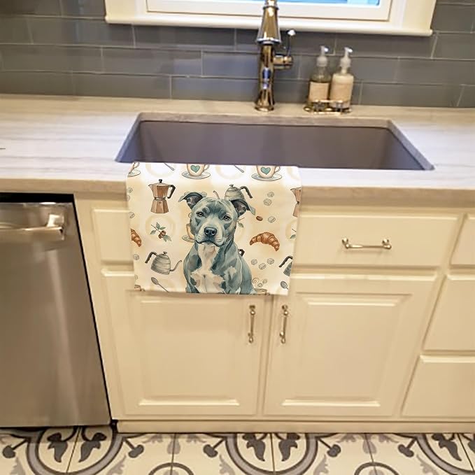 Caroline's Treasures Blue American Staffordshire Terrier Coffee Bar Kitchen Towel Velour Plush Front and Cotton Loop Back Machine Washable