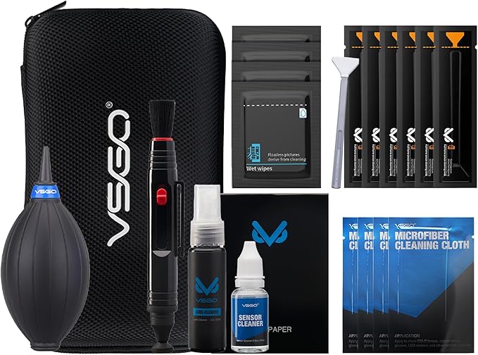 VSGO All-in-One Camera Cleaning Kit for Full Frame Sensor Cameras (24mm) Compatible with Canon, Nikon, Sony, Pentax & DSLR, Includes CMOS Swabs, Lens Pen, Air Blower & More (DKL-20F)