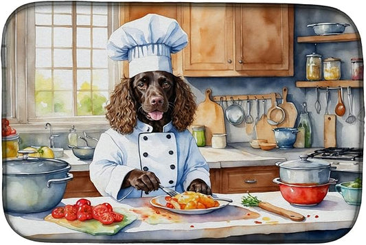 Caroline's Treasures DAC6190DDM American Water Spaniel The Chef Dish Drying Mat Absorbent Dish Drying Mat Pad for Kitchen Counter Dish Drainer Mat for Countertop, 14 x 21", Multicolor