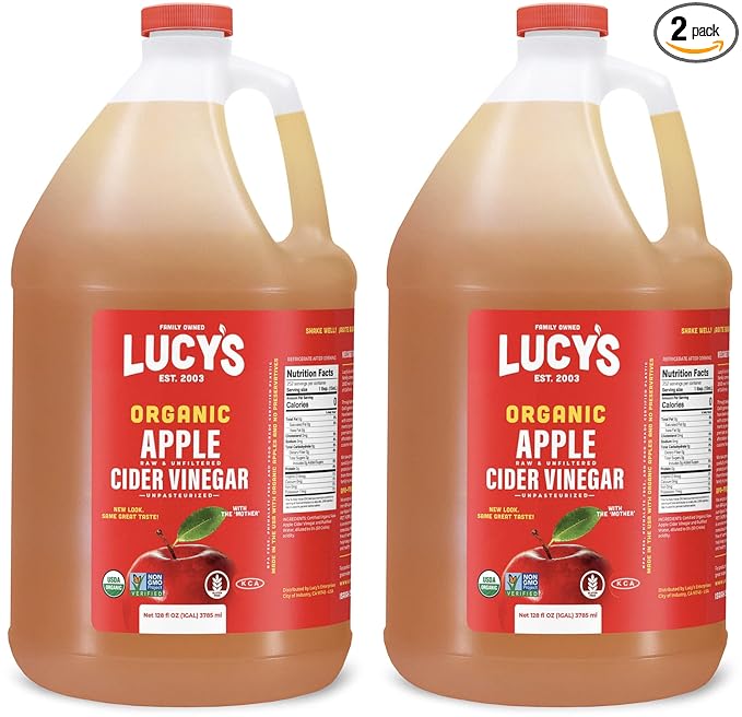 Lucy's Family Owned - USDA Organic NonGMO Raw Apple Cider Vinegar, Unfiltered, Unpasteurized, With the Mother, (2 Pack Gallon)