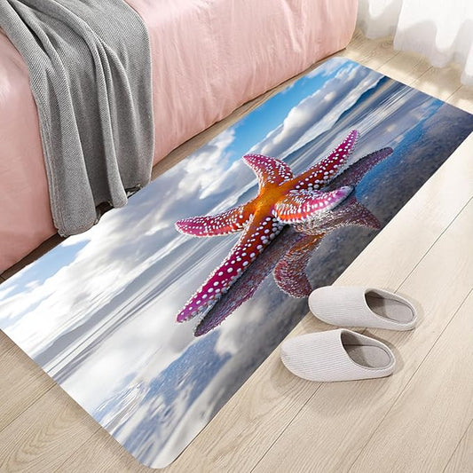 WODEJIA Non Slip Bath Rugs Sponge Foam for Bathroom,Flannel Mat Rug for Living Room, Absorbent MatS for Forlaundry Room and Kitchen,Beach Starfish Welcome Mat 47x18 Inches