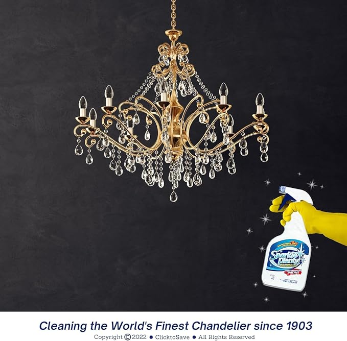 Sparkle Plenty Chandelier Cleaner Drip Dry Spray No Wipe - Dust Remover & Streak Free Glass Cleaner Spray for Crystal Chandelier & Window Screen - Versatile Household Cleaning Supplies (32 oz, 3 Pack)