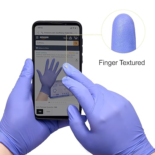 SwiftGrip Disposable Nitrile Exam Gloves, 3mil, Medium, Case of 1000, Violet Nitrile Gloves Disposable Latex Free for Medical, Cleaning, Cooking & Esthetician, Food-Safe, Powder-Free, Purple