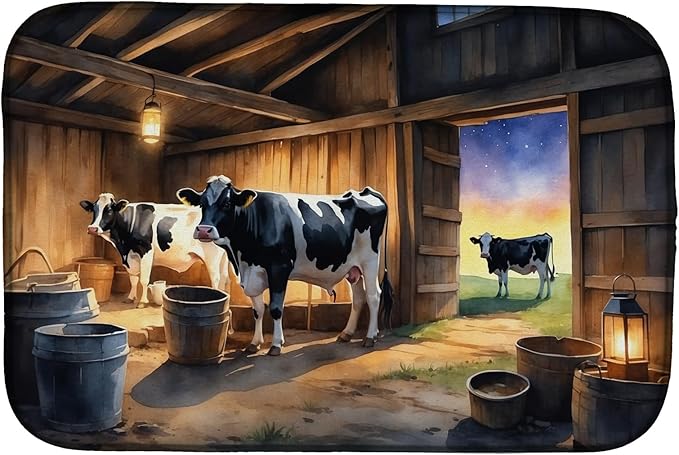 Caroline's Treasures Cows Evening Milking Time Dish Drying Mat Absorbent Dish Drying Mat Pad for Kitchen Counter Dish Drainer Mat for Countertop, 14 x 21", Multicolor