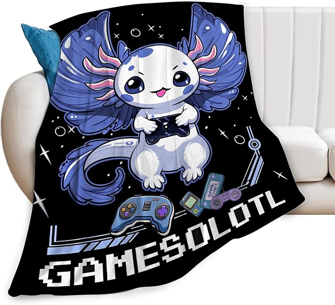 Axolotl Gaming Blanket Throws Axolotl Gifts Cute Axolotl Game Throw Blanket for Boys Kids Gamesolotl Blanket Adults Soft Warm Cozy Fleece Blanket for Couch Sofa Bed 60"x50"