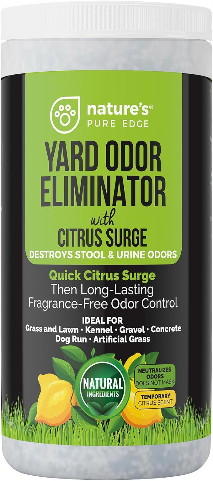 Yard Odor Eliminator with Citrus Surge – Outdoor Pet Odor Eliminator for Dog Urine & Poop Smell – Artificial Grass, Lawn, Kennel, Patio Deodorizer – Long Lasting Natural Granules – Pet Safe