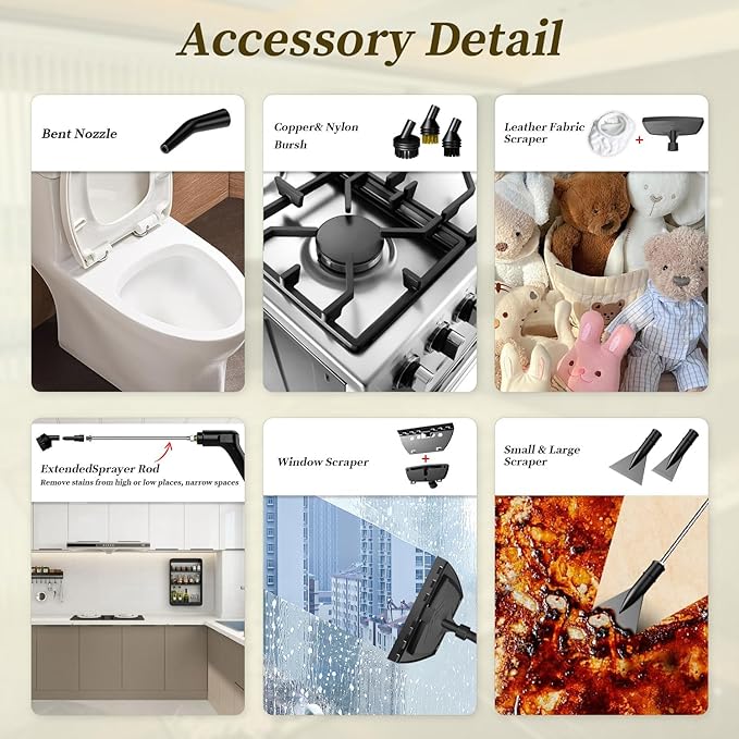 Steam Cleaner,15s Heat-Up,1.6L Tank,3-Level Adjustable Handle,2500W Steamer for Cleaning,Portable Steamer for Cleaning with 16PCS Accessories,Steam Cleaner for Home,Grout,Tile,Couch,Car,Dirt,Grease