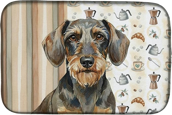 Caroline's Treasures Wirehaired Wild Boar Dachshund Coffee Bar Dish Drying Mat Absorbent Dish Drying Mat Pad for Kitchen Counter Dish Drainer Mat for Countertop, 14 x 21", Multicolor