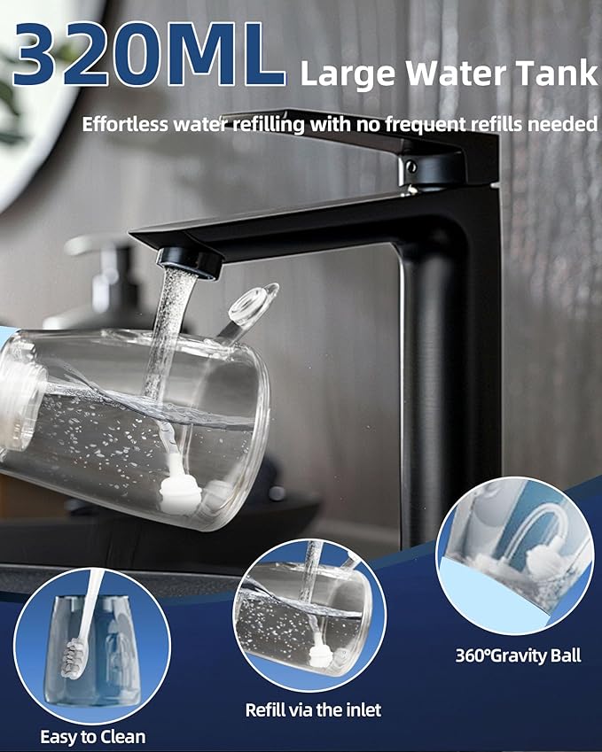 Electric Water Dental Flosser - Cordless Portable Teeth Cleaner, Rechargeable 320ML Larger Water Tank Oral Irrigator, 4 Modes with 5 Jet Tips and Travel Bag, IPX7 Waterproof (Blue)