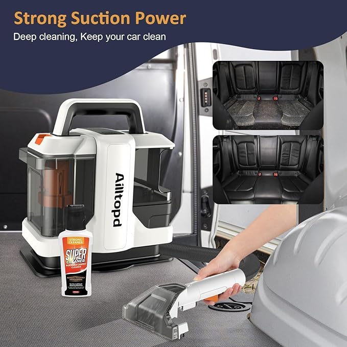 Portable Carpet & Upholstery Spot Cleaner Machine, Powerful Suction&Deep Cleaning Cleaner Machine for Area Rugs, Carpet, Couch, Car, Pets, with Brushhead and Solution