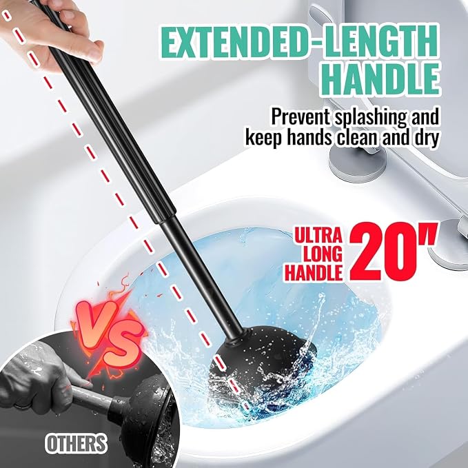 2 Pack 4 in 1 Toilet Brush and Plunger Set with Crevice Cleaning Brush, Toilet Plunger and Brush Set with Extra Long Handle, Plungers for Bathroom Accessories, Toilet Plunger with Holder, Dark Black
